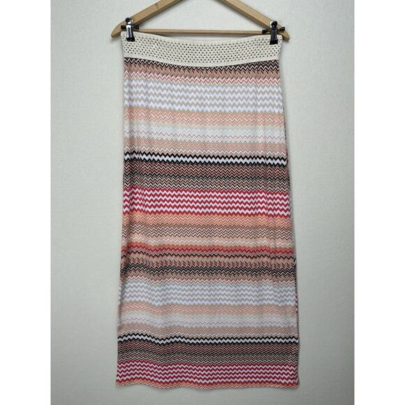 Maxi Skirt XL W/ Wide Waist Band Stretch Zig Zag Stripes Boho Hippie Whimsy - Picture 1 of 9